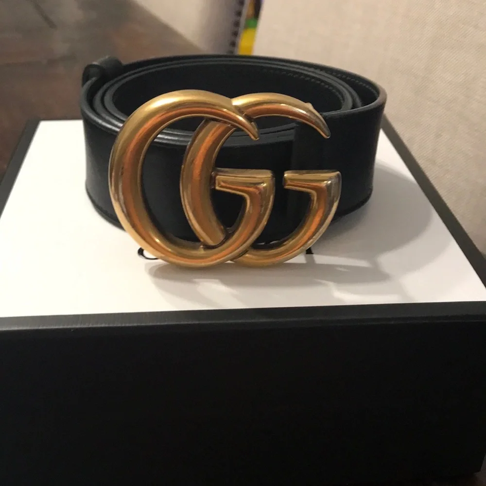 AUTHENTIC Gucci Double G Buckle Belt Gold/Black - Picture 7 of 13
